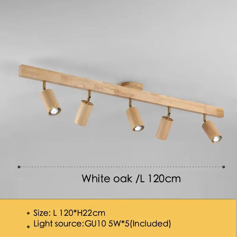 A sleek 120cm natural white oak ceiling lamp with five adjustable gu10 led spotlights for modern decorbites lighting