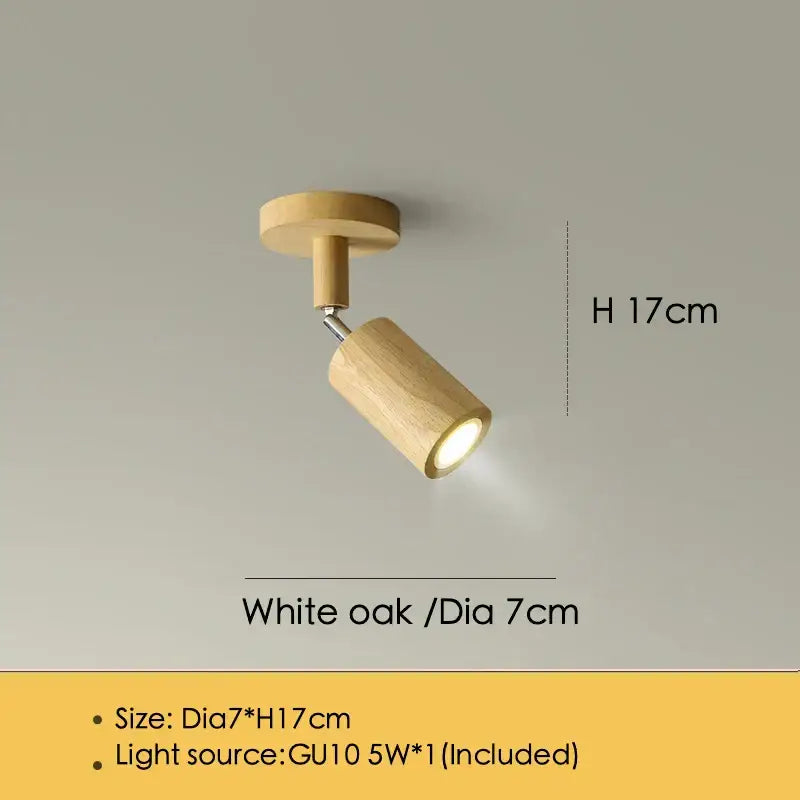 A sleek white oak ceiling lamp with natural wood finish and adjustable gu10 led head for modern decorbites lighting