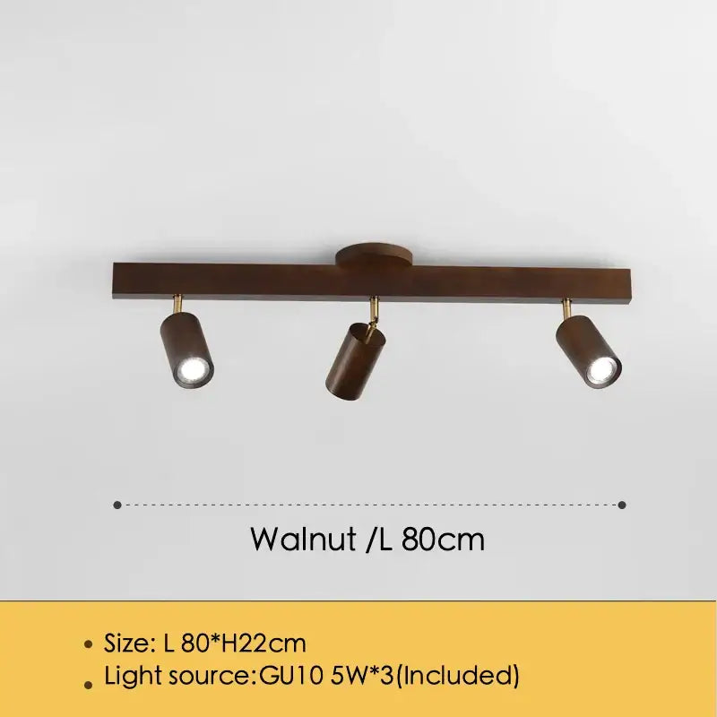 Walnut-finished wooden modern ceiling lamp with three adjustable decorbites adjustable gu10 led spotlights for kitchen decor