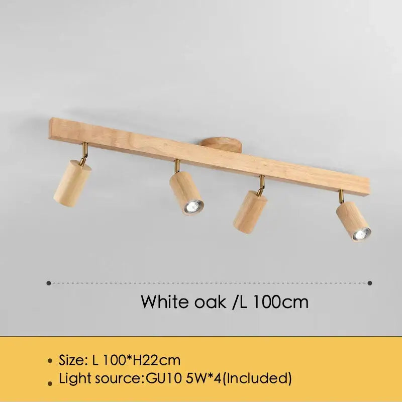 Minimalist white oak ceiling lamp with four adjustable cylindrical spotlights decorbites adjustable gu10 led fixture