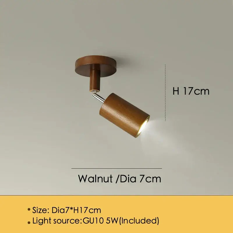Walnut-finished modern wood three light adjustable gu10 led ceiling lamp with cylindrical spotlight for kitchen decorbites adjustable gu10