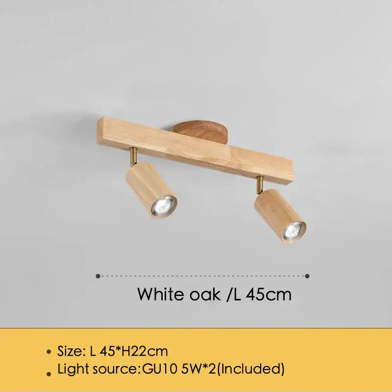 Modern white oak ceiling lamp with two cylindrical spotlights and brass accents decorbites adjustable gu10 led design