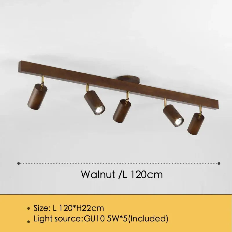 Walnut-finished 120cm ceiling lamp with five adjustable spotlights decorbites adjustable gu10 led for modern kitchen decor