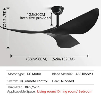 Modern black ceiling fan with sleek abs blades and remote control ideal for modern spaces and living rooms