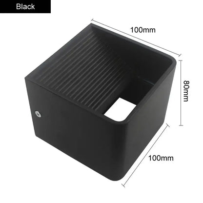 Black decorbites led wall light with ribbed top, modern wooden cube design, 100mm x 80mm x 100mm bedroom sconce
