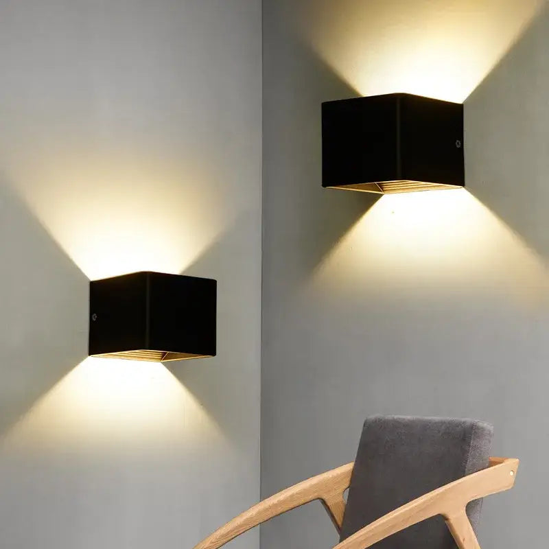Modern wooden cube black led wall light sconce with warm lighting for bedroom decorbites led wall illumination