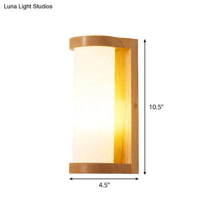 Modern warm-toned wooden rectangle sconce with frosted glass diffuser compatible with e26 e27 bulbs for bedroom walls