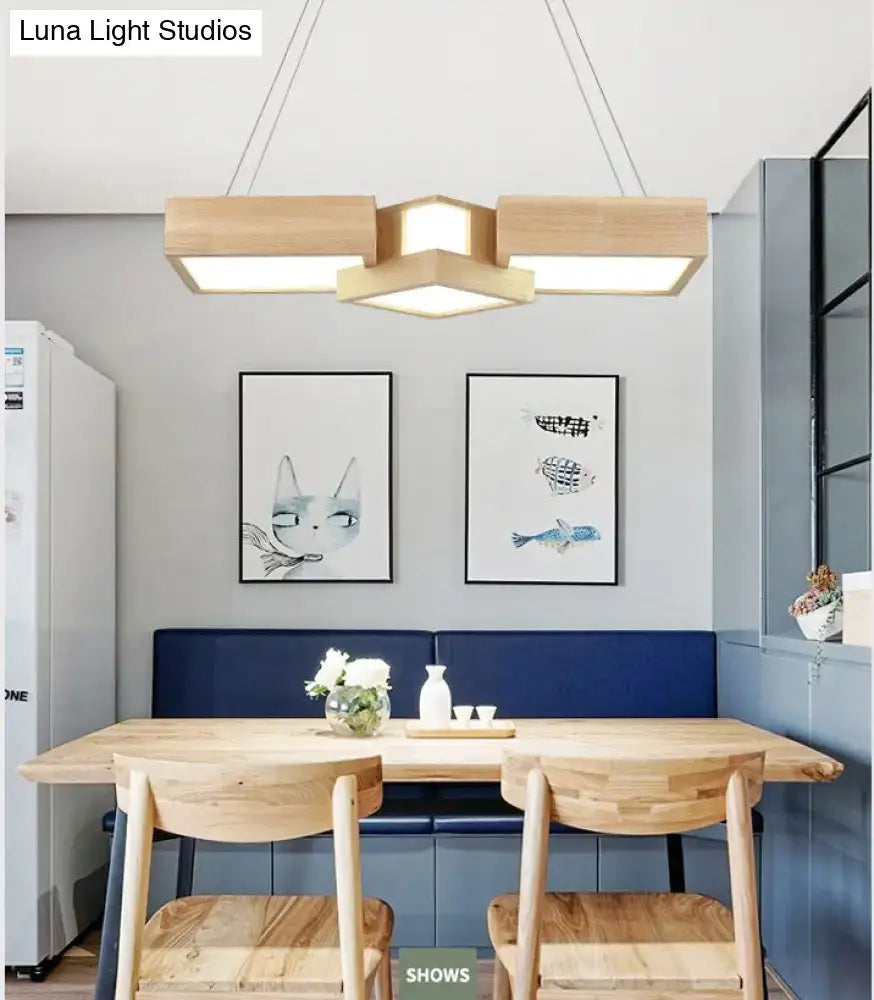 Modern wooden square led ceiling light fixture with geometric cube design and warm illumination for kitchen island ceiling light fixture