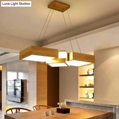 Modern wooden square led ceiling light fixture with warm glow and minimalist design for kitchen island ceiling light