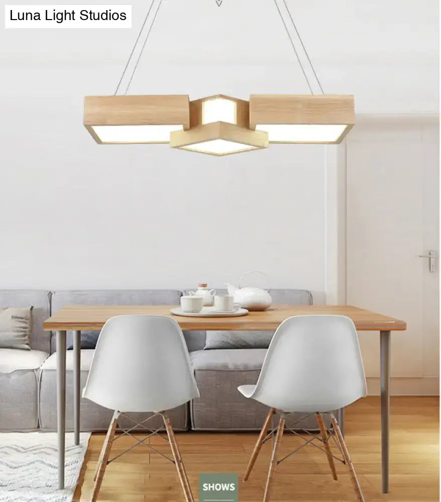 Modern wooden square led ceiling light fixture with geometric cube design and warm illumination for kitchen island ceiling light
