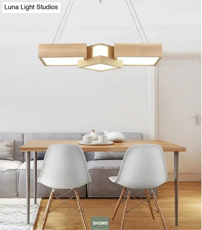 Modern wooden square led ceiling light fixture with geometric cube design and warm illumination for kitchen island ceiling light