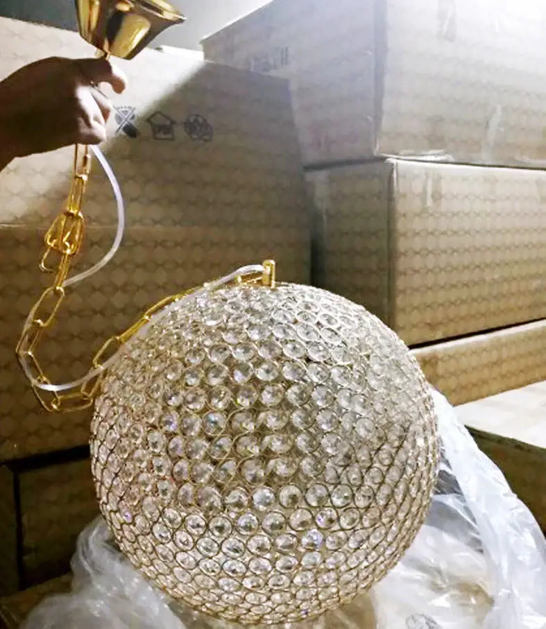Modern woven glass crystal ball pendant light with clear faceted crystals in a gold frame for dining room decorbites crystal ball