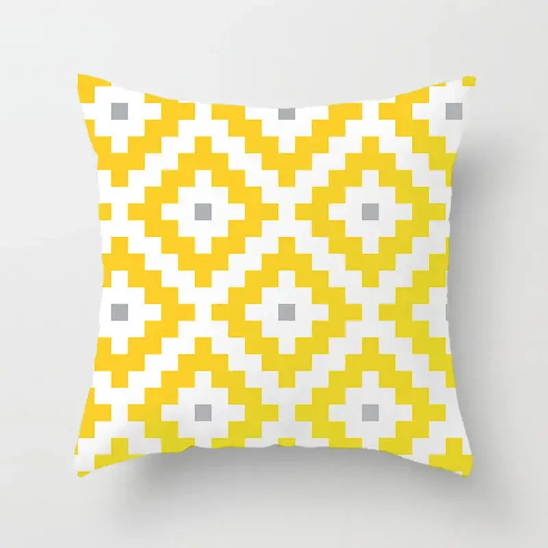 Modern yellow and gray geometric stripe pillowcase with bold decorbites geometric pattern for living room decor