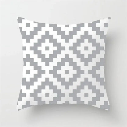 Modern yellow and gray geometric stripe pillowcase with interlocking gray and white diamond pattern for decorbites geometric decor