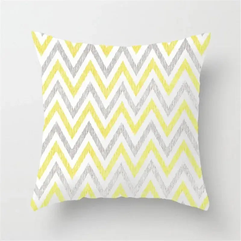 A modern yellow and gray geometric stripe pillowcase with a bold zigzag pattern for living room decorbites geometric stripe