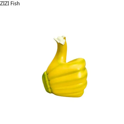 Modern yellow banana fist resin statue with green stem and white textured top desk ornament for bedroom desk