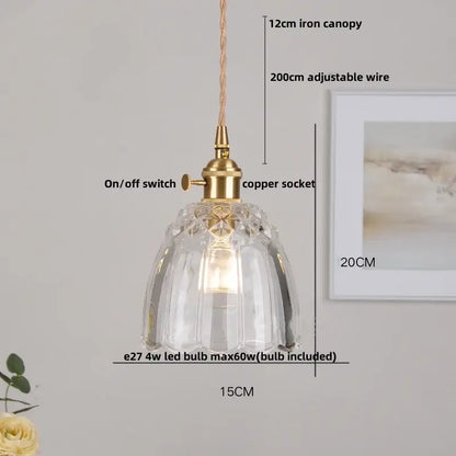 Modern yellow conical pendant light with a faceted glass shade and decorbites copper knob iron suspension for kitchens