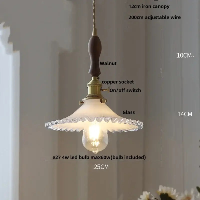 Modern yellow conical pendant light with decorbites copper knob iron socket and frosted glass shade for kitchens