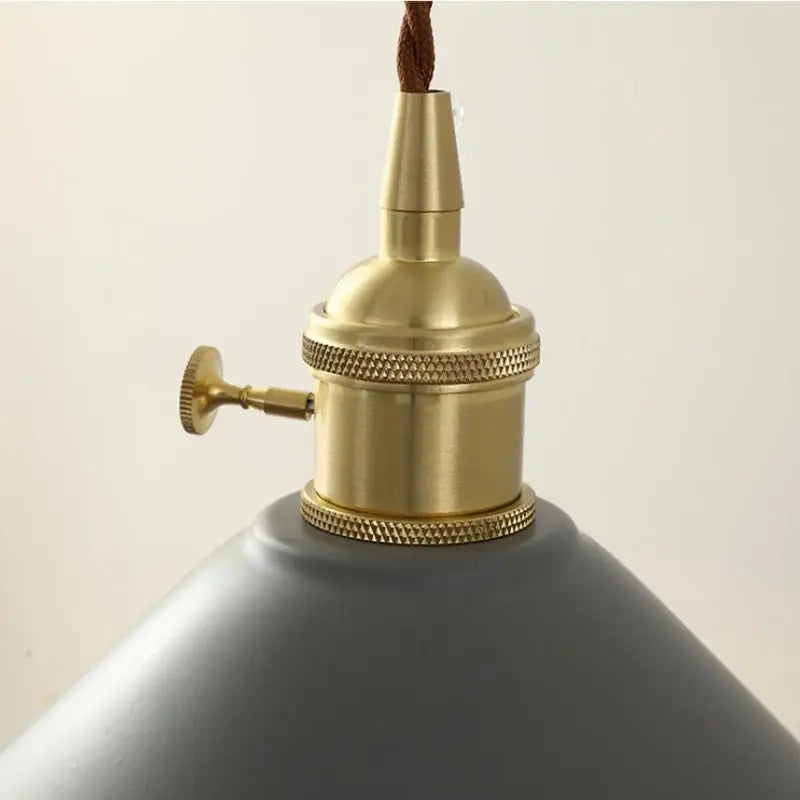 Modern yellow conical pendant light with matte gray shade and decorbites copper knob iron for kitchen decor