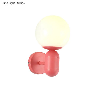 Coral-painted metal fixture wall lamp with frosted glass globe suitable for 220v-240v modern kitchen lighting