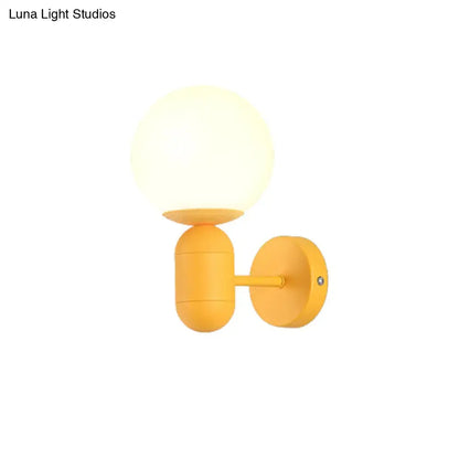 Modern yellow metal fixture wall lamp with vibrant spherical frosted glass globe for kitchen 220v-240v use