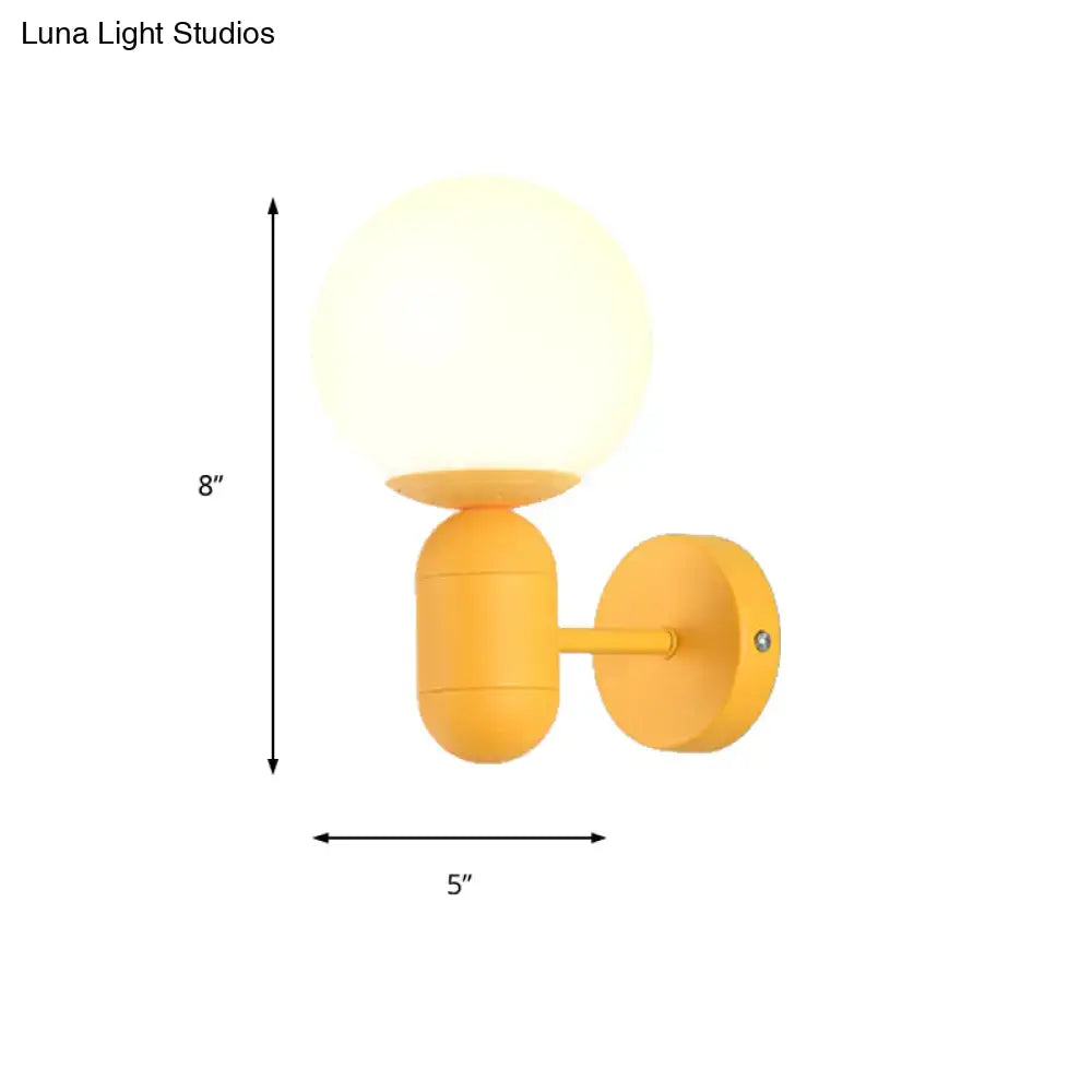Modern yellow metal fixture wall lamp with frosted glass globe suitable for 220v-240v and 110v-120v use