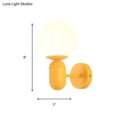 Modern yellow metal fixture wall lamp with frosted glass globe suitable for 220v-240v and 110v-120v use