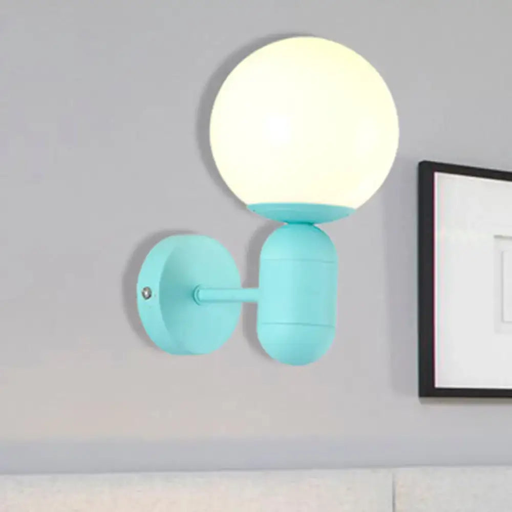 Modern teal metal fixture wall sconce with frosted glass shade compatible with 110v-120v and 220v-240v use
