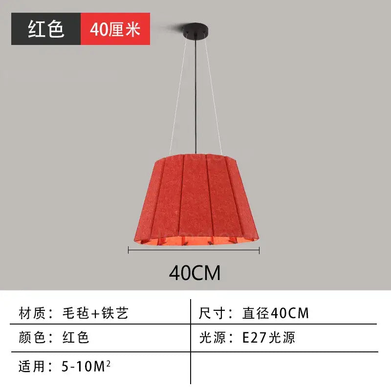 Red pleated wool felt and iron pendant light 40cm diameter perfect for modern dining room felt pendant light design