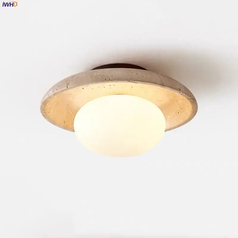 Modern yellow travertine glass ball led ceiling light with warm diffused glow and circular design for dining room decorbites glass ball