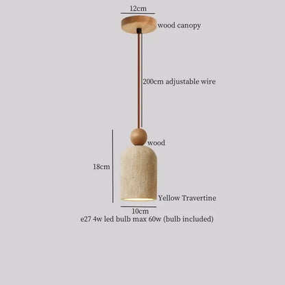 Minimalist pendant lights with natural wood canopy yellow travertine led shade and bronze wire for kitchen island decorbites yellow travertine