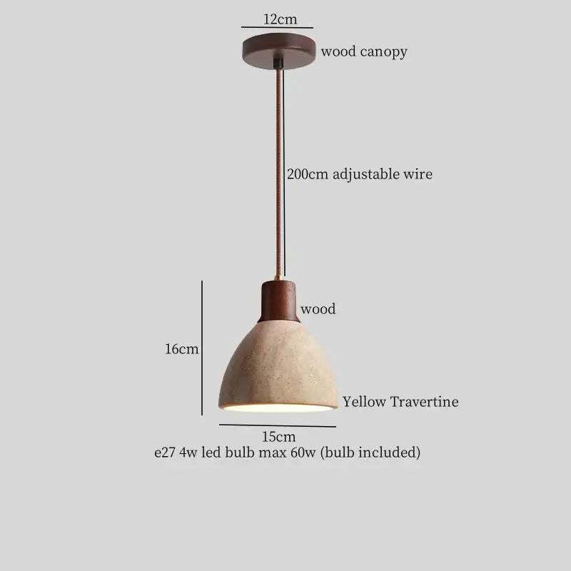Modern yellow travertine led pendant lights with wooden canopy and accents perfect for kitchen island decorbites yellow travertine