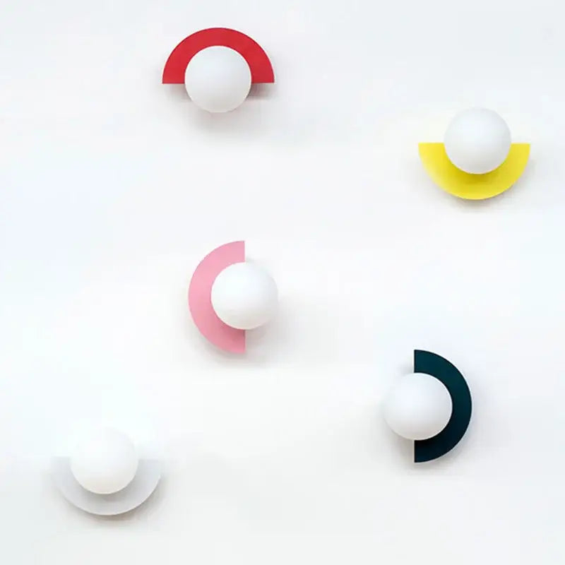 Minimalist decorbites kids macaron led wall lamp with white spherical center and colorful arcs for bedroom sconce decor