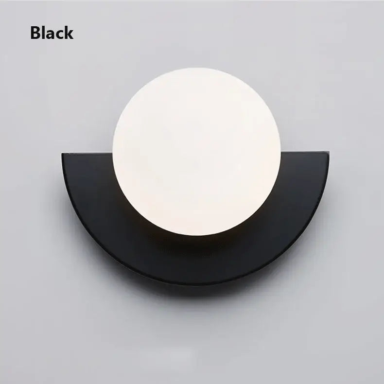 Black semi-circular wall lamp with matte finish and white diffuser for DecorBites kids macaron led bedroom sconce decor