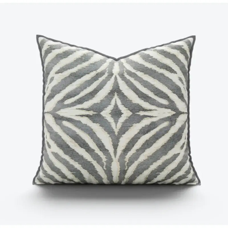 Modern zebra pattern pillow cover in gray and cream textured fabric for decorbites gold zebra living room decor
