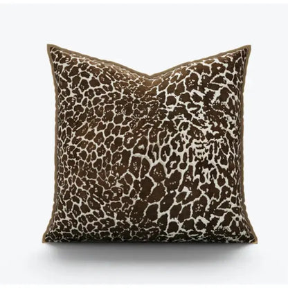 Brown and cream leopard-print velvet pillow cover for living room decor featuring a modern zebra pattern design decorbites gold zebra