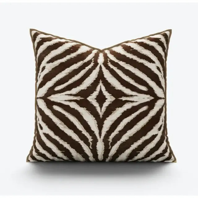 Brown and cream zebra pattern pillow cover with plush textured fabric for modern living room decorbites gold zebra style