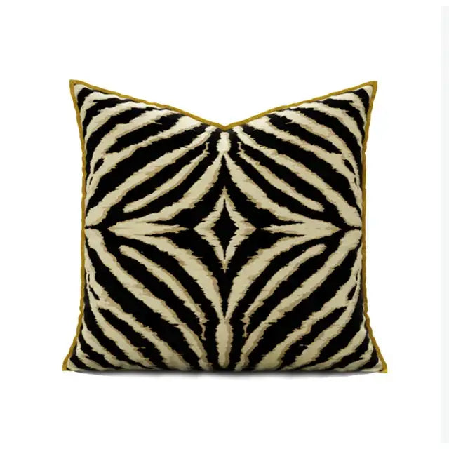 Modern zebra pattern black and cream velvet pillow cover with gold trim for living room decorbites gold zebra style decor