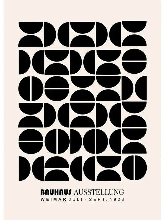 DecorBites™ black and white modernism canvas print featuring geometric half and full circles on beige home decor
