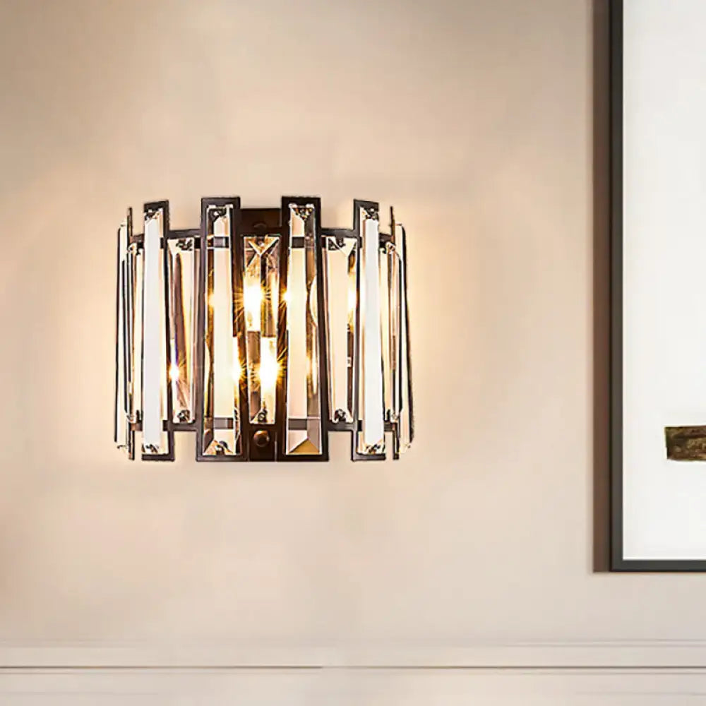 Modernist wall lamp with vertical crystal rods and black finish metal frame for corridor lighting
