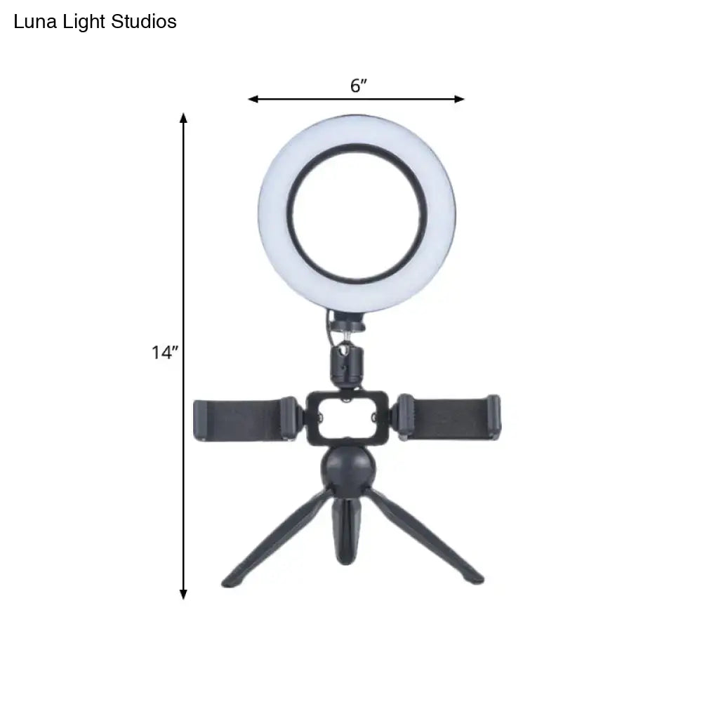 Modernist black led ring light with mobile phone support tripod and 6-inch diameter for bedroom wall light use