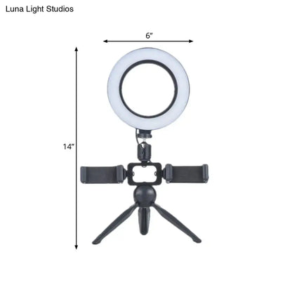 Modernist black led ring light with mobile phone support tripod and 6-inch diameter for bedroom wall light use