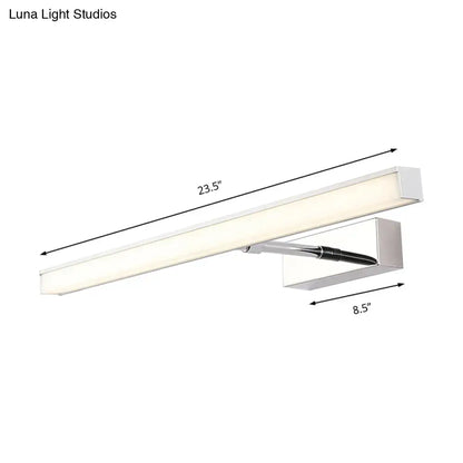 Modernist black and silver metal linear vanity sconce with chrome-finished led light and adjustable arm for bathroom use