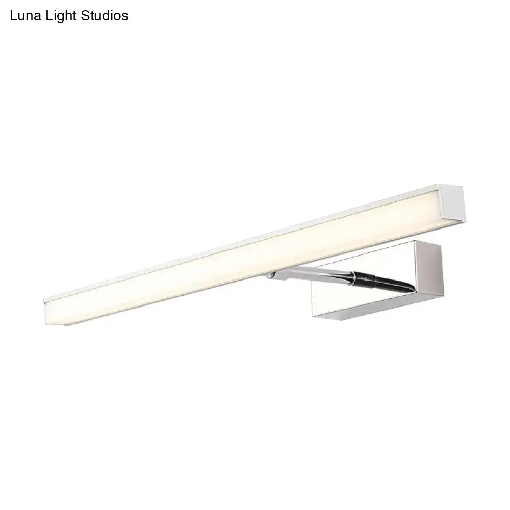 Modernist black and silver metal linear vanity sconce with chrome-finished rectangular led light and minimalist design