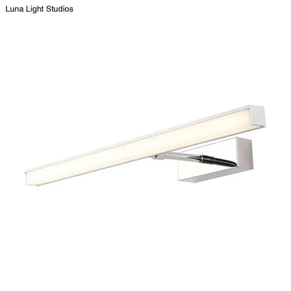 Modernist black and silver metal linear vanity sconce with chrome-finished rectangular led light and minimalist design