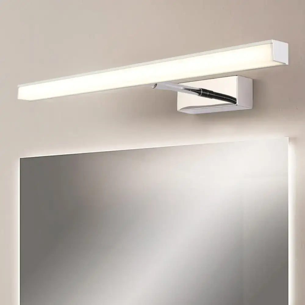 Modernist black and silver metal linear vanity sconce with chrome-finished rectangular led bathroom mirror light