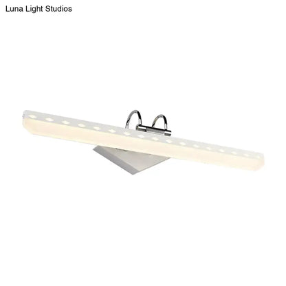 Modern chrome-finished black white led vanity light with curved arm and natural light diffuser for bathroom use