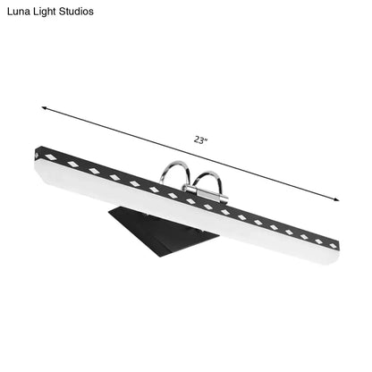 Modernist black white 23-inch led vanity light with curved arm natural light and diamond-patterned trim on chrome bracket