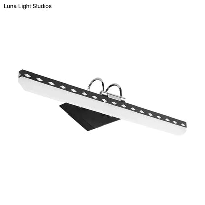 Modernist black white led vanity light with curved arm and natural light features sleek black and chrome design