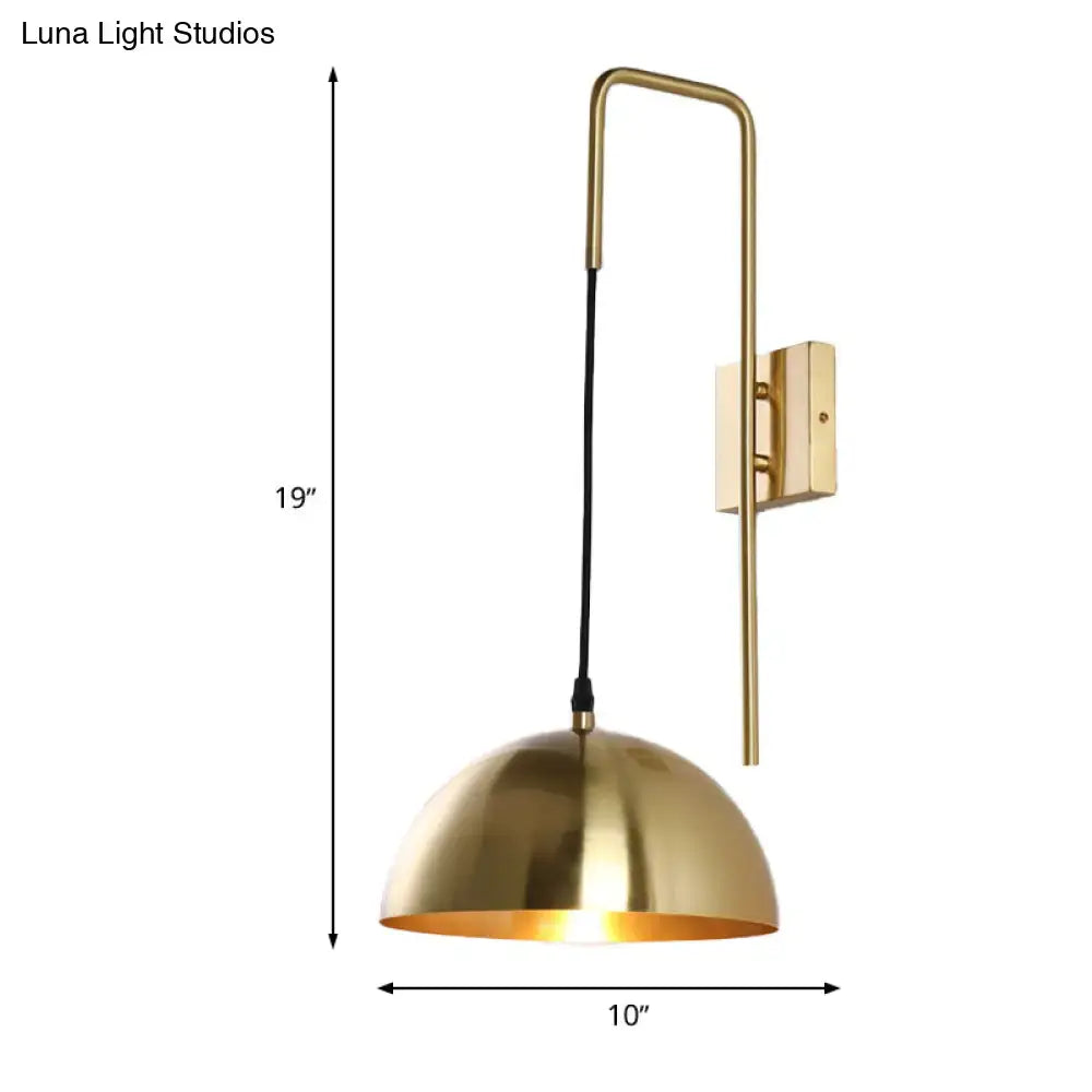 Brass dome pendant light with sleek curved arm and black cord modernist dome sconce wall light fixture for bedroom